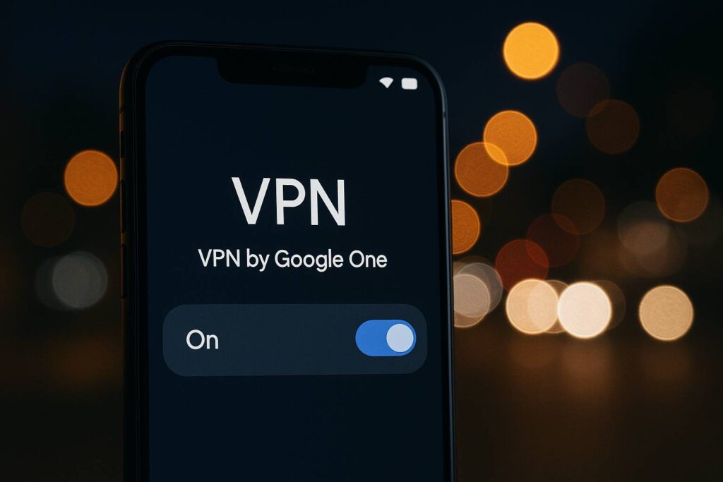 smartphone screen showing VPN toggle in Google One app
